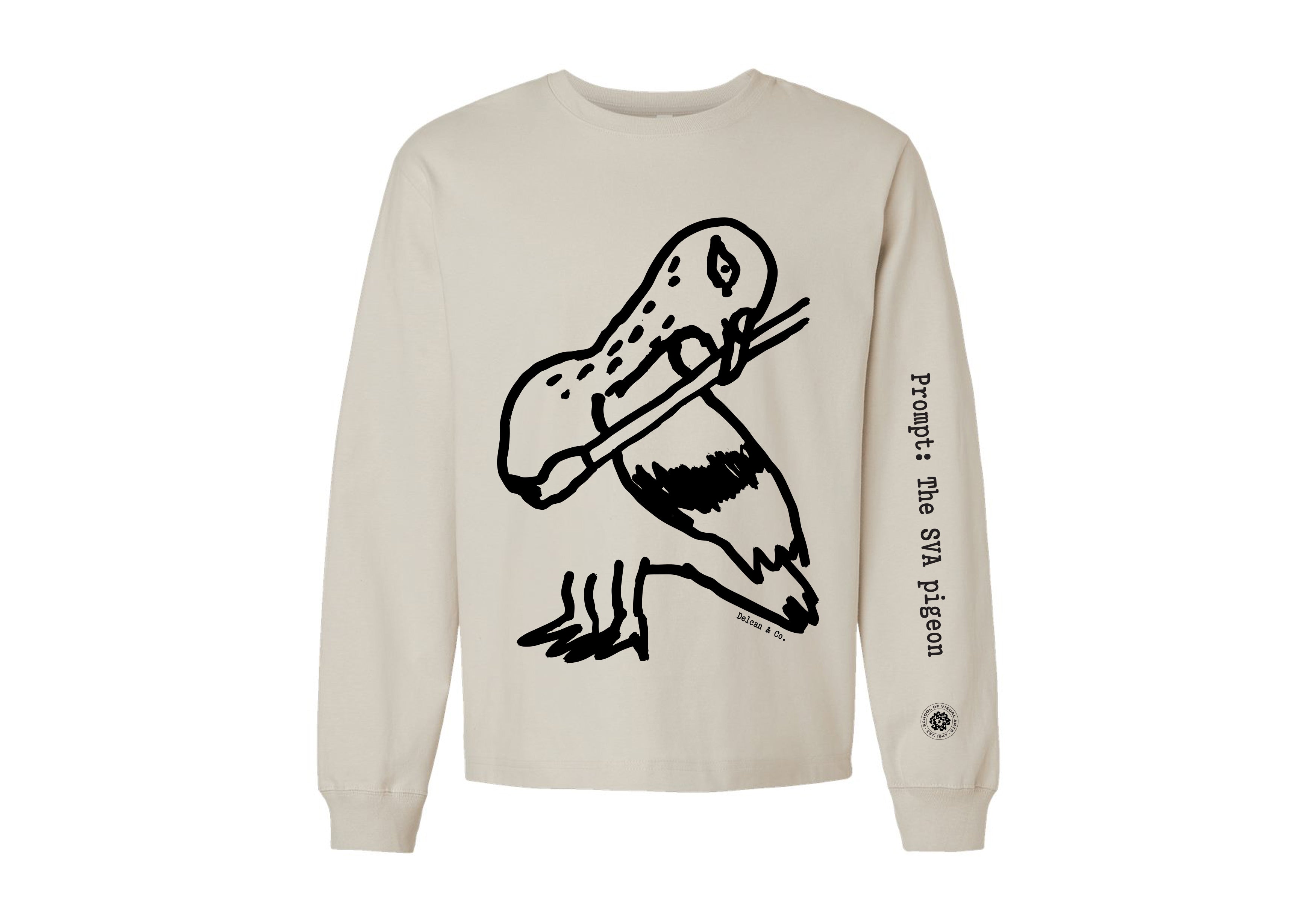Pablo Delcan's Prompt Brush "The SVA Pigeon" Long Sleeve T-Shirt