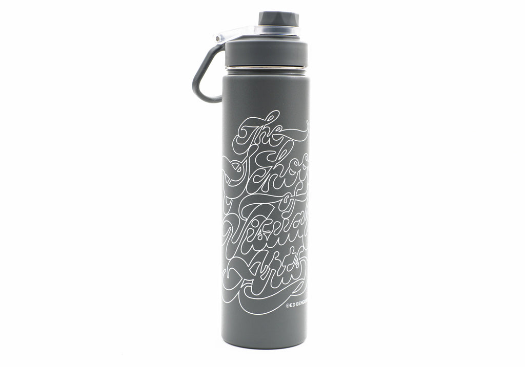 SVA Benguiat Script Logo h2go Conquer Water Bottle (Multiple Colors)