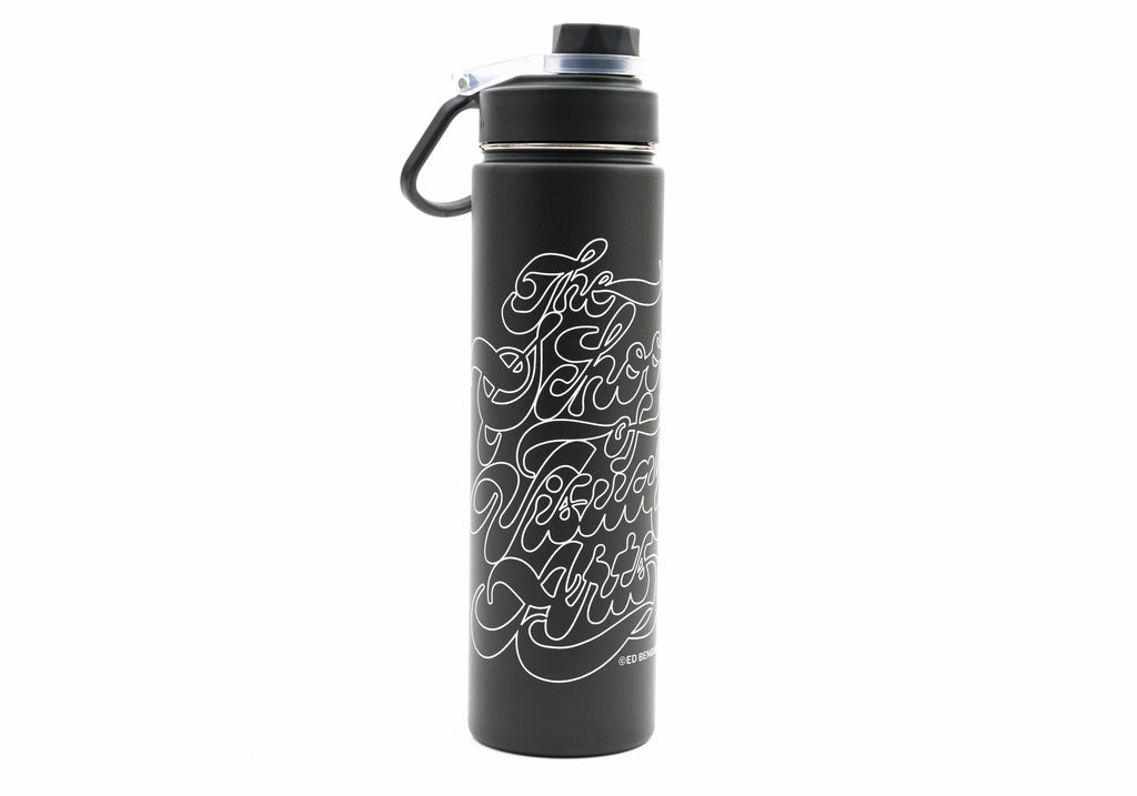 SVA Benguiat Script Logo h2go Conquer Water Bottle (Multiple Colors)
