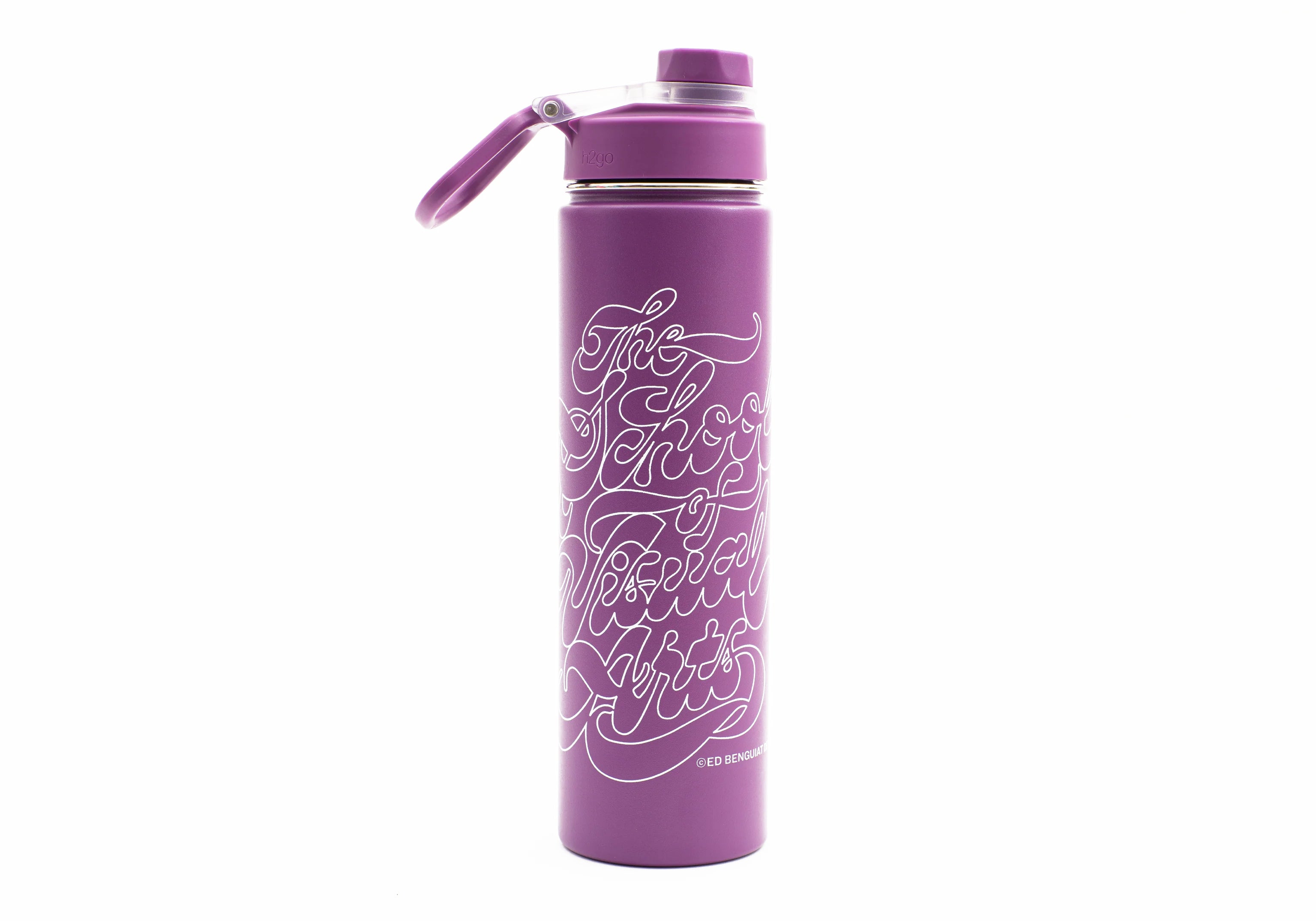 SVA Benguiat Script Logo h2go Conquer Water Bottle (Multiple Colors)
