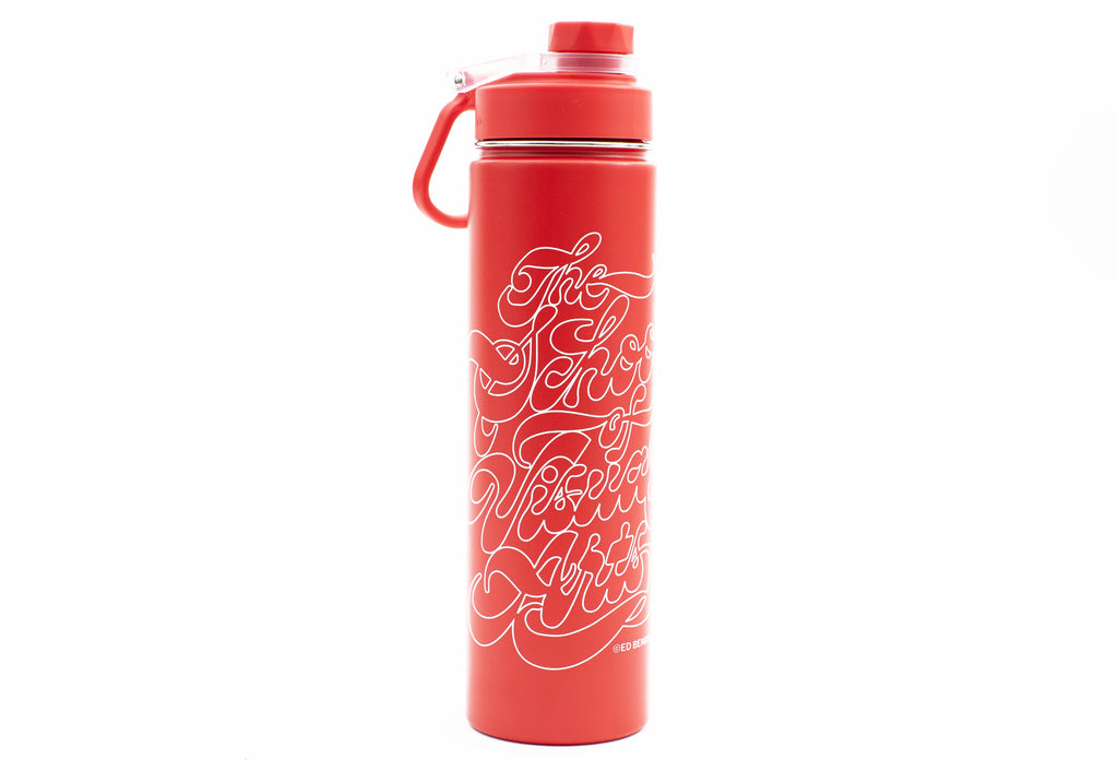 SVA Benguiat Script Logo h2go Conquer Water Bottle (Multiple Colors)
