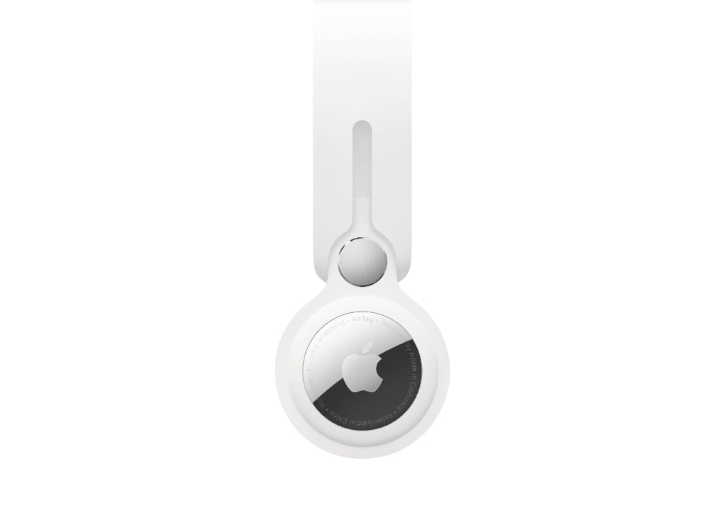 an image with a white background of a white AirTag Loop