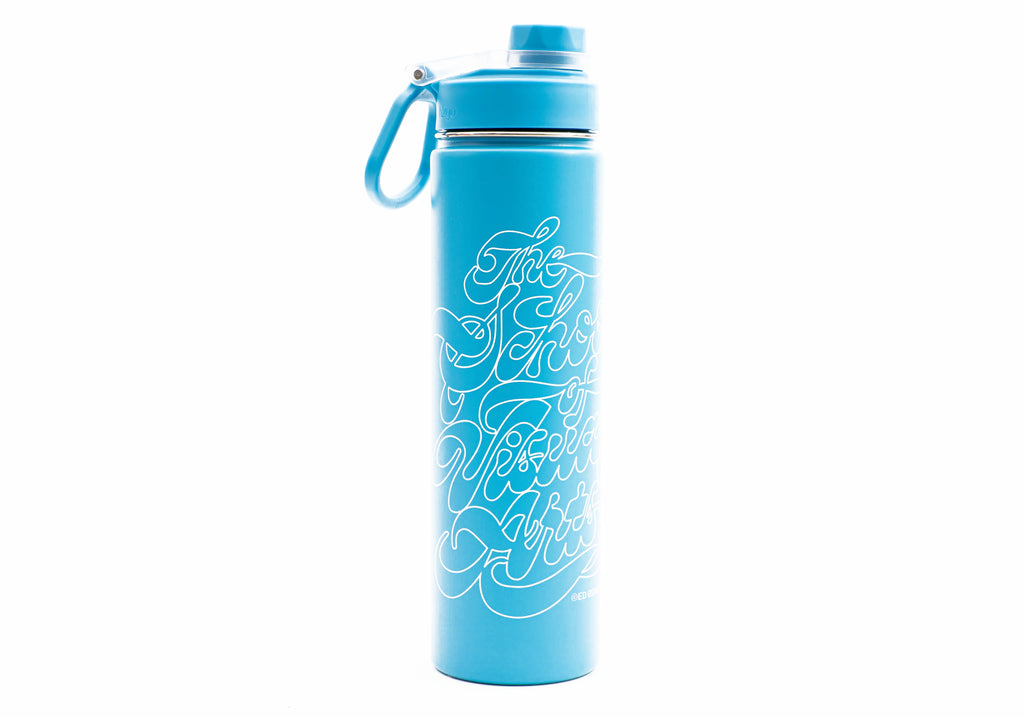 SVA Benguiat Script Logo h2go Conquer Water Bottle (Multiple Colors)