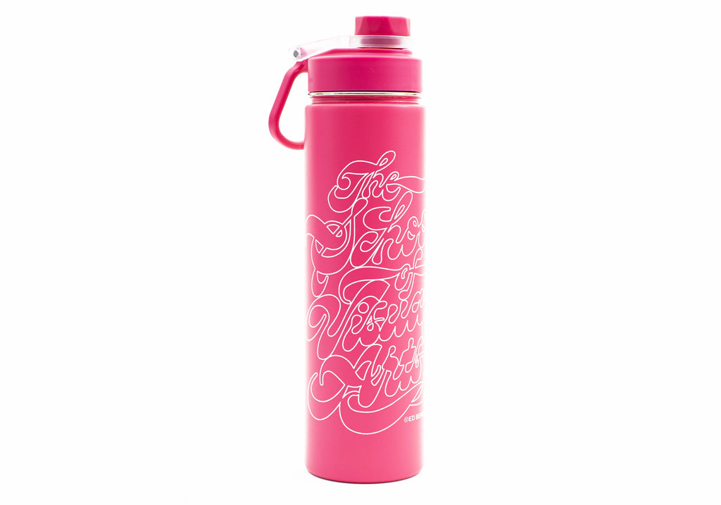 SVA Benguiat Script Logo h2go Conquer Water Bottle (Multiple Colors)
